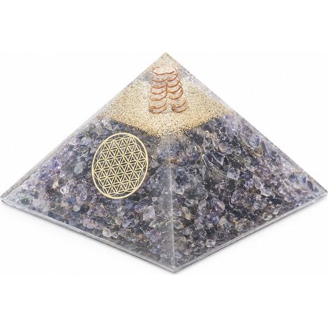 Pyramide orgonite agate bleue avec fleur de vie 7 cm