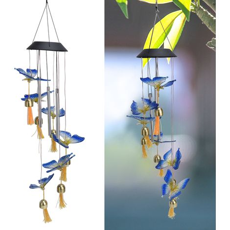 Solarbetriebenes Schmetterlings-Windspiel, siebenfarbiger Solar-Kronleuchter, LED-Glocken-Windspiel, solarbetriebenes Glocken-Kronleuchter-Windspiel, wasserdichte dekorative Außenbeleuchtung für Garte (1/5)