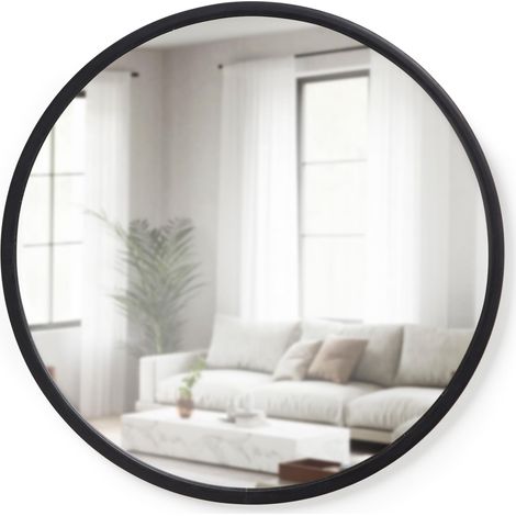 Miroir Mural Rond, Cadre Caoutchouc, 61 cm, Noir (1/5)