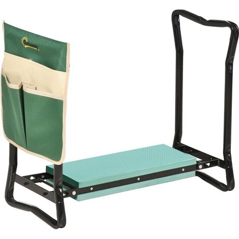 CHICFURN banco arrodillador de jardín plegable 2 en 1 acero verde con bolsa (1/5)