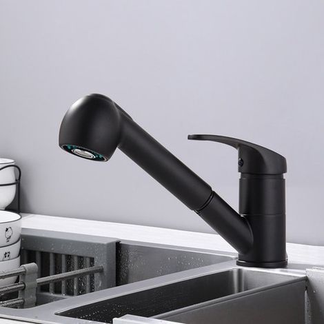Grifo de cocina，diámetro del orificio 5,2 cm，giro de 360°，con tubo de suministro de agua fría y caliente de 50 cm，con manguera extraíble de 1,4 m (1/5)