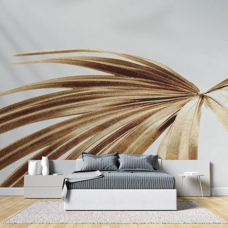 Papier peint tropical palmes dorees sur fond epure 1 - 150 x 250 cm (1/2)