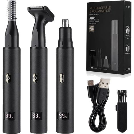 Recortadora de vello nasal, herramienta de aseo 3 en 1, recargable y práctica, color negro. (1/2)