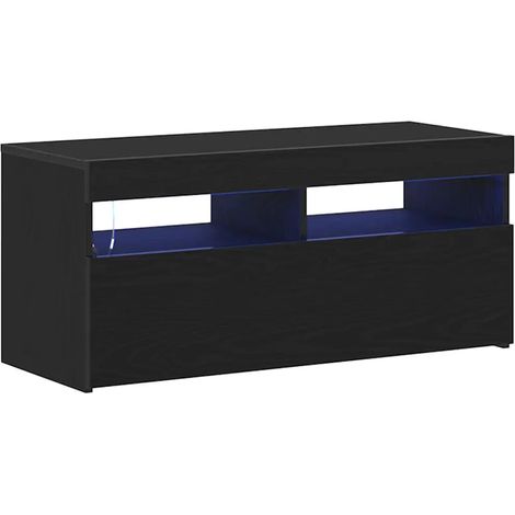 Meuble TV rectangulaire moderne avec rangement 90 x 35 x 40 cm en bois d'ingénierie chêne noir (1/5)