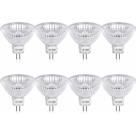50W GU5.3 MR16 Ampoule Halogène Dimmable, DC 12V Basse Tension 2 Broches Base Spotlight Réflecteur Ampoules, 800 Lumen, Blanc Chaud 2800K（8-PCS）
