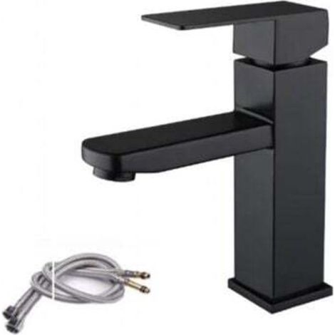 [JAMAIS UTILISÉ] Mitigeur lavabo noir acier inoxidable levier unique eau chaude et froide avec tuyaux inclus robinet lavabo noir mitigeur salle de bain noir (1/4)