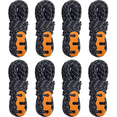Corde de Tente Réfléchissante 4 m Corde Nylon Diamètre 3 mm Cordelette Camping avec Tendeur pour Camping Tente Auvent Randonnée (Noir (Φ3mm) - 8 Pièces) (1/4)