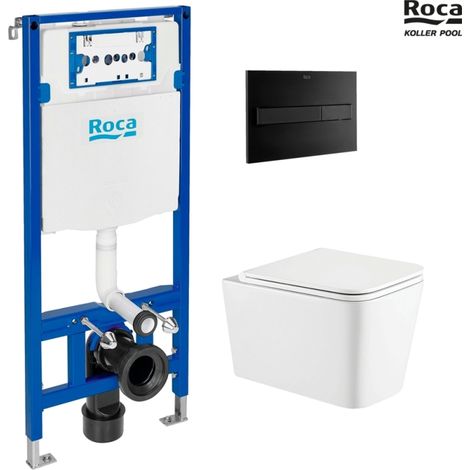 BASTIDOR ROCA DUPLO ONE PACK CISTERNA EMPOTRADA Y PULSADOR PL7 NEGRO MATE WC SUSPENDIDO WC TREND 49CM SIST.VORTEX DE KP
