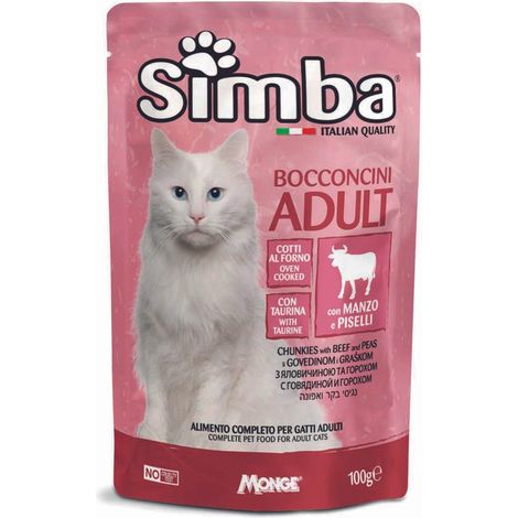 BOCCONCINI PER GATTI 'ADULT' manzo e piselli - gr 100- 24 pezzi - MONGE