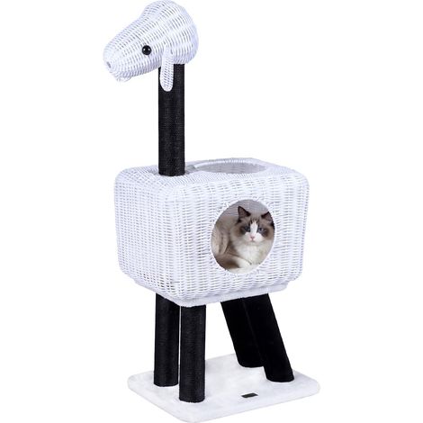 COSTWAY Albero Tiragraffi per Gatti in Rattan con Grotta e 5 Pali in Sisal (1/5)