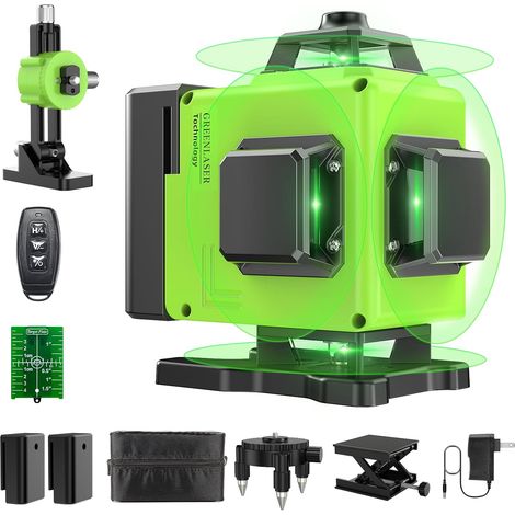 Niveau Laser Chantier Autonivelant 360° x 4, Laser Niveaux 4D 16 Lignes Laser, Autonivellement et Mode Pulsé Extérieur, 2 x Batterie, Nivellement Automatique, Support Rotatif, Télécommande (1/5)