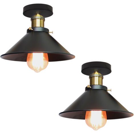 royaluxe- 2PCS 26CM Luminaire Plafonnier Rétro En Métal Lampe De Plafond Industriel De Style Noir Plafonnier Vintage Pour Intérieur, Bar Et Club (1/5)