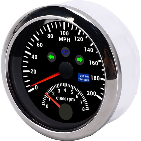 Compteur GPS 85mm 0-320km/h Tachymètre 0-8000tr/min Jauge avec Alarme Excès Vitesse Écran LCD Rétroéclairage Rouge pour Voiture Bateau Noir (1/5)