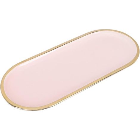 Bandeja de cerámica para joyas, estante para guardar joyas, bandeja de lujo para joyas, elegante bandeja ovalada para joyas, rosa (1/2)