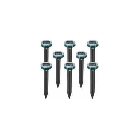 Juego de 8 púas repelentes ultrasónicas con energía solar para topos, serpientes y topillos, para céspedes, jardines y patios, repelente de sardinas (1/5)