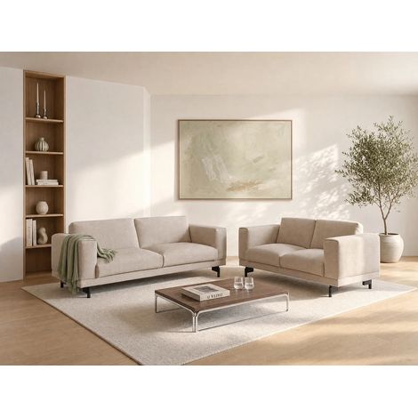 Divani 3 posti e 2 posti in tessuto ciniglia beige - DEMBOLA (1/3)
