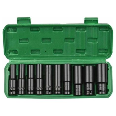 Jeu de douilles a chocs hexagonales a entrainement 1/2 pouce, 10 pieces, tailles metriques de douilles profondes, en acier au carbone de 10 a 24 mm avec boite de rangement rigide, modele : noir (1/4)