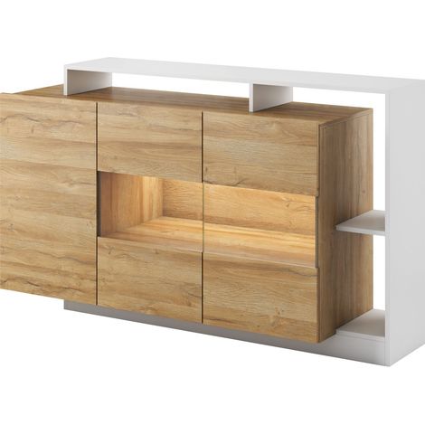 Vetrina con Ante in Vetro, Rovere Grandson / Bianco, 155 x 44 x 93,5 cm (1/4)