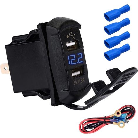 Chargeur de Style Interrupteur à Bascule USB 4.8A Double, Prise de Chargeur USB DC12/24V Voltmètre Bleu pour Bateaux, VTT, RZR 900, RZR 1000, Ranger, Maison Mobile, voiturette de Golf, UTV (1/5)