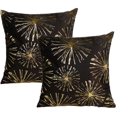 Ensemble de 2 taies d'oreiller noires 45 x 45 cm, taies d'oreiller décoratives noires et dorées, housse de coussin de canapé, décoration intérieure pour salon. (1/5)