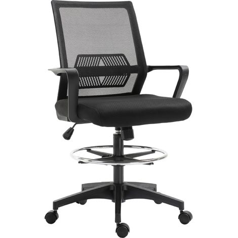Bürostuhl Ergonomischer Schreibtischstuhl verstellbarer Fußring, Lendenwirbelstütze, Höhenverstellbarer Drehstuhl mit Netzbespannung, Wippfunktion, Computerstuhl, Schwarz (1/5)