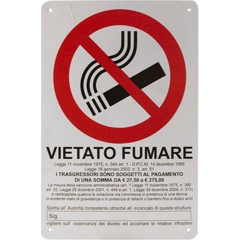 Cartello segnaletico vietato fumare pvc plastica  20x30