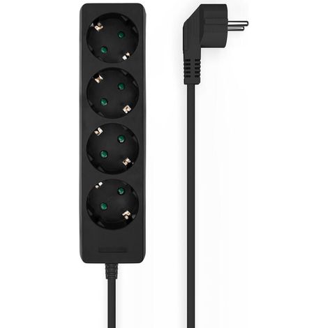 AISENS Base multiple 4 tomas sin interruptor con cable 3x1.5mm2, negro, 1.4m (1/3)