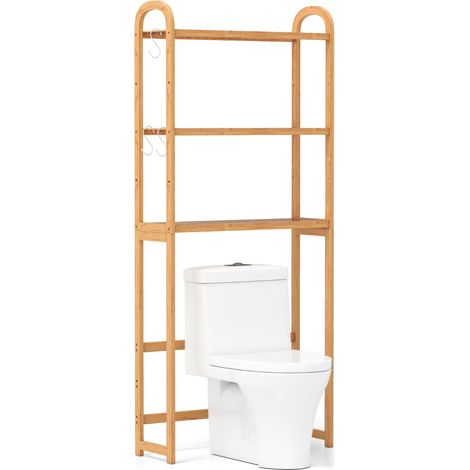 Étagère de rangement au-dessus des toilettes 71,5 x 25 x 166 cm 3 niveaux ajustables ambiance cosy en bambou marron