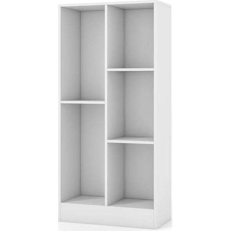 Bibliothèque blanche à 5 compartiments en bois composite et MDF avec rangement ouvert et kits anti-basculement pour salon chambre (1/5)
