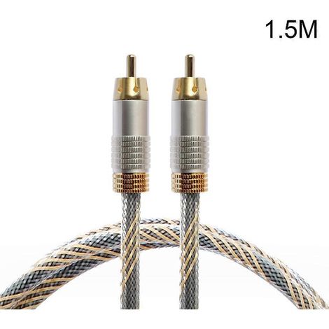 Câble RCA mâle vers RCA mâle pour caisson de basses, plaqué or, 1,5 m, gris argenté. (1/5)