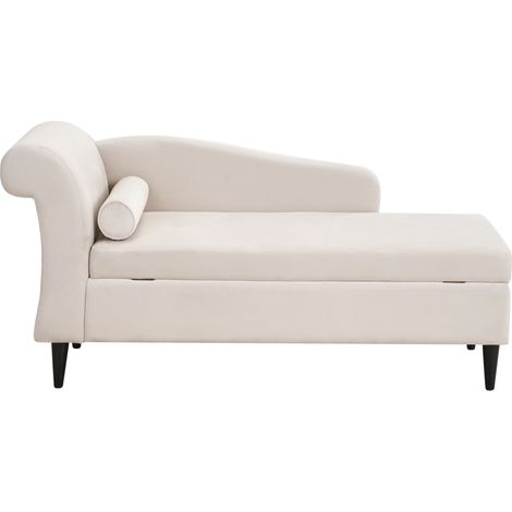 Chaise longue tapizado en terciopelo beige con almacenamiento versión izquierda Luiro