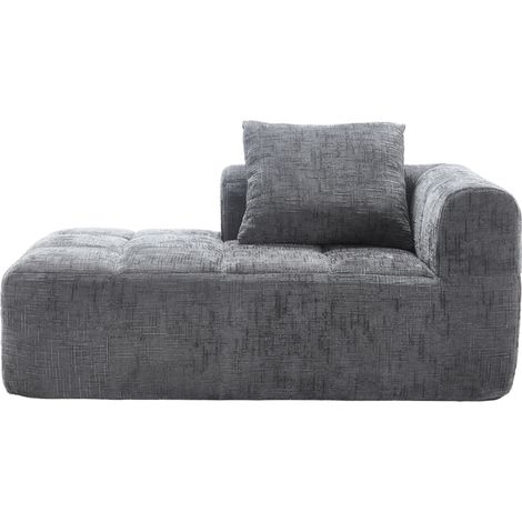 Chaise longue cómoda de chenilla gris, sin montaje, con cojín y bolsillos laterales (1/5)