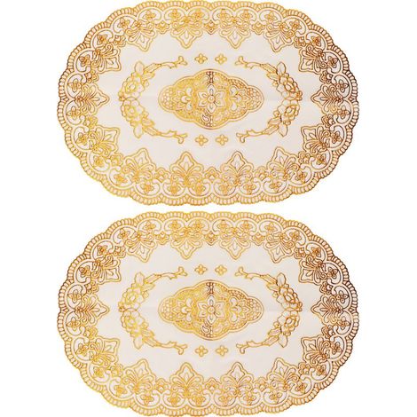 2 Pièces Sous-verres PVC Ovales Dorés - Dessous de Plats pour Cuisine, Salle à Manger, Mariage et Décoration (1/5)