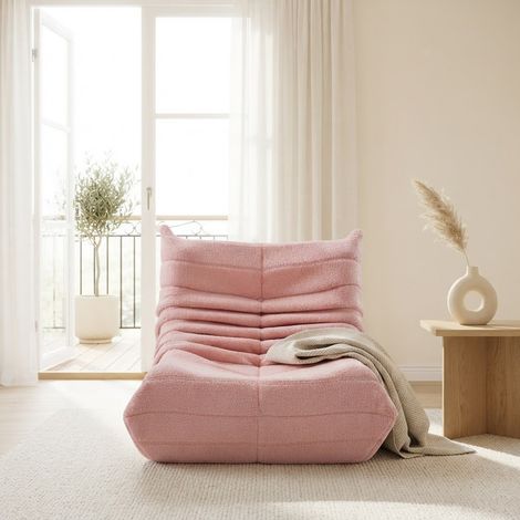 Fauteuil une place en agneau rose–fauteuil relax–rembourrage en mousse haute densité–dossier confortable–idéal pour le salon ou la chambre à coucher