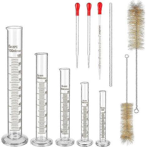 Ensemble de cylindres gradués en verre, kit de cylindres en borosilicate de qualité supérieure avec 3 pipettes + 2 brosses + 1 agitateur magnétique. (1/5)