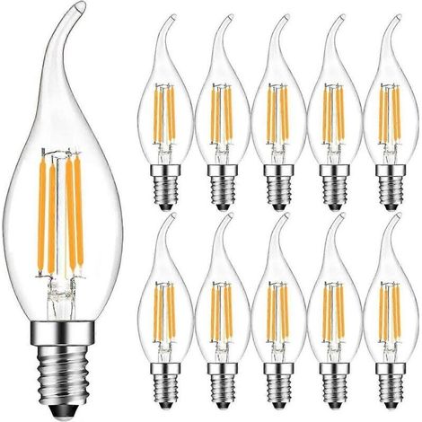 Lot de 10 ampoules LED à filament E14 4W, effet flamme bougie, blanc chaud 2700K, angle de diffusion 360°, non dimmables [Classe énergétique F] (1/3)