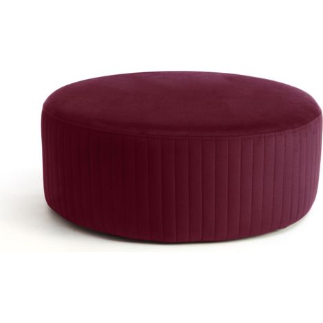 Pouf rond en velours KARA – Confort absolu-Bordeaux (1/5)