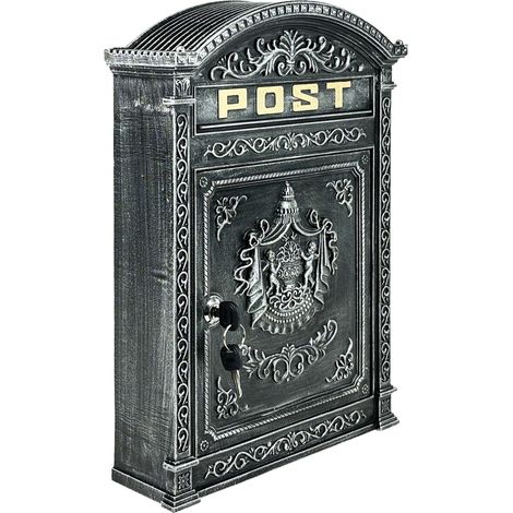 Relaxdays Antique-looking Letterbox, 44.5 x 31 x 9.5 cm, Outdoor, Wall-Mount Mailbox, Cast Aluminium, DIN A4 Letters