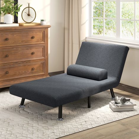 3-in-1-Schlafsofa mit 5-fach verstellbarer Rückenlehne, gepolstertem Kissen und Matratze, klappbares Schlafsofa für das Wohnzimmer, aus Stahl und Leinen, 75 x 70 x 75 cm, Dunkelgrau