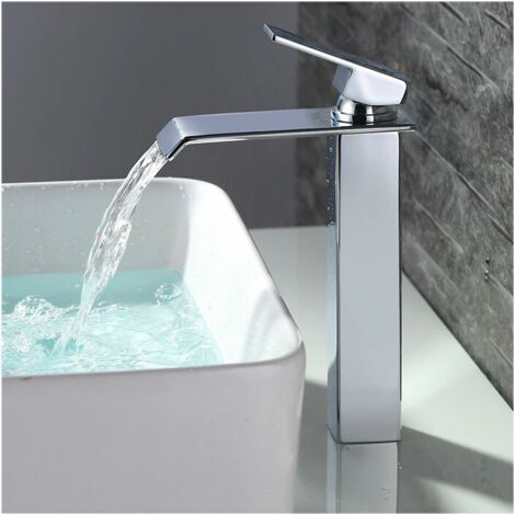 QORVA-Robinet Salle de Bain Cascade Mitigeur de Lavabo Bec Haut Robinetterie pour Vasque Chromé Design Moderne