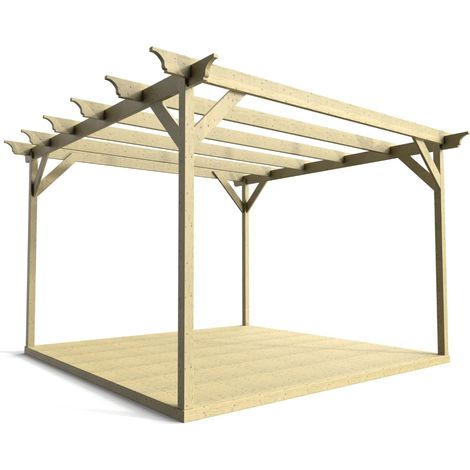 Timber Pergola and Decking Complete DIY Kit, Champion design (2.4m x 2.4m, Light green (natural) finish) (1/4)