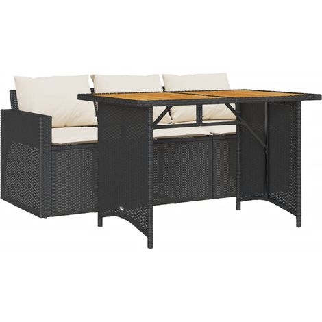 Ensemble à manger de jardin coussins 2pcs Mobilier de jardin noir résine tressée (1/5)