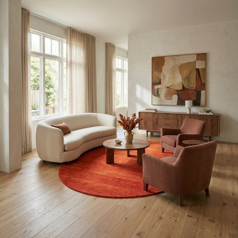 Tapis Gabbeh tissé Tapis Uni - Tapis en laine - 230x150cm, Oval - 100% Laine vierge - Tissé main - Rouille