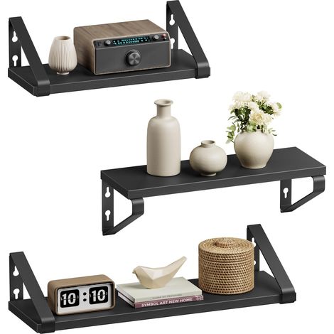 Étagère Murale, Tablette Flottante, Lot de 3, 2 Façons de Montage, 30/35/40 cm, pour Salon, Cuisine, Bureau, Salle de Bain, Noir d'encre et Noir Mat (1/5)