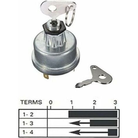 Contacteur à clé universel 12/24V – 4 positions pour tracteurs – Compatible Massey Ferguson. JCB. Lucas 35670 – Livré avec 2 clés