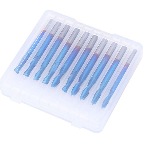 Jeu de 10 fraises hélicoïdales 2 lèvres, queue cylindrique 3,175mm, coupe 8mm, carbure bleu, pour défonceuse CNC et gravure, outil de fraisage professionnel. (1/5)