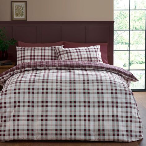 Parure de lit réversible à Carreaux avec Housse de Couette et taies d'oreiller Prune (1/5)
