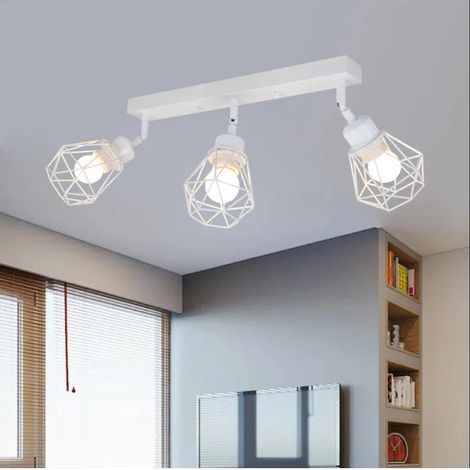 Lot de 3 Spots de Plafond Industriel Vintage,Plafonnier Spot en Métal Design Cage Style Edison pour Cuisine Couloir,Blanc (1/5)