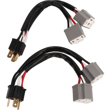 Lot de 2 Câbles Répartiteurs de Phares en Nylon PVC 9003 H4 Adaptateur de Prise de Faisceau de Phares Mâle vers Femelle 2 Voies pour Camion Pickup Fiche de Câble LED (1/5)