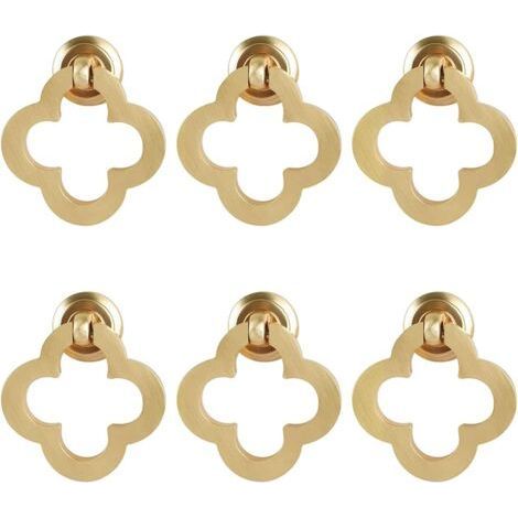 Lot de 6 boutons de meubles en alliage d'or et de bronze pour tiroirs de cuisine, armoires, placards, poignées de meubles (6 pièces, trèfle à 4 feuilles, avec vis) (1/5)